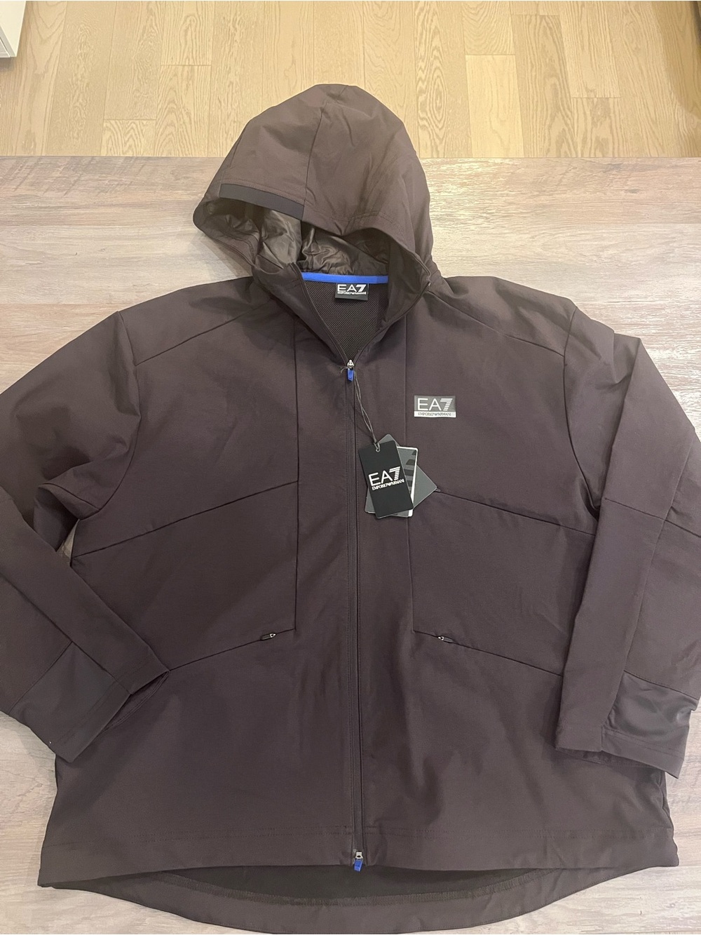 Emporio Armani EA7 Hooded Windbreaker in Dark Brown